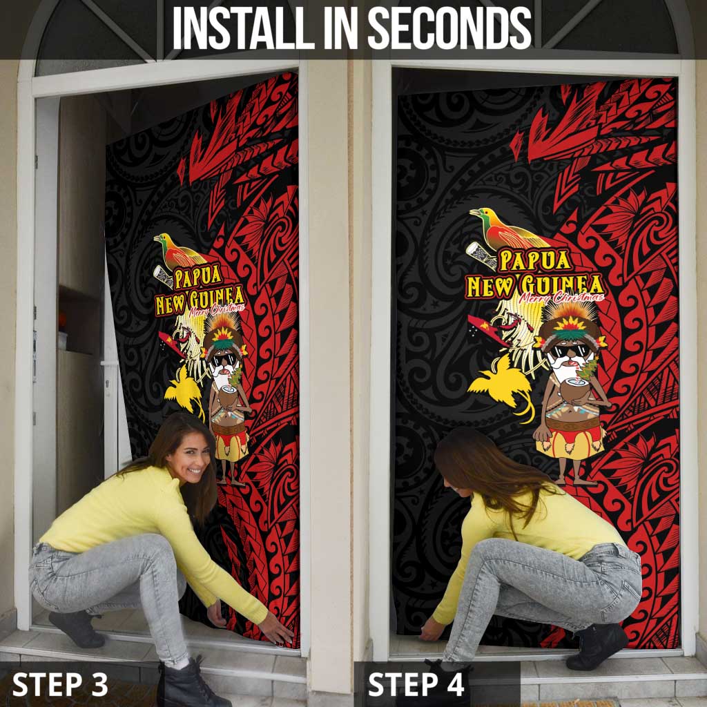 Papua New Guinea Christmas Door Cover Funny Melanesian Santa with Bird-of-paradise Tribal Style LT03 - Polynesian Pride