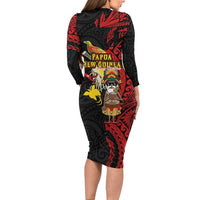 Papua New Guinea Christmas Family Matching Long Sleeve Bodycon Dress and Hawaiian Shirt Funny Melanesian Santa with Bird-of-paradise Tribal Style LT03 - Polynesian Pride