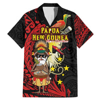 Papua New Guinea Christmas Family Matching Mermaid Dress and Hawaiian Shirt Funny Melanesian Santa with Bird-of-paradise Tribal Style LT03 Dad's Shirt - Short Sleeve Black - Polynesian Pride