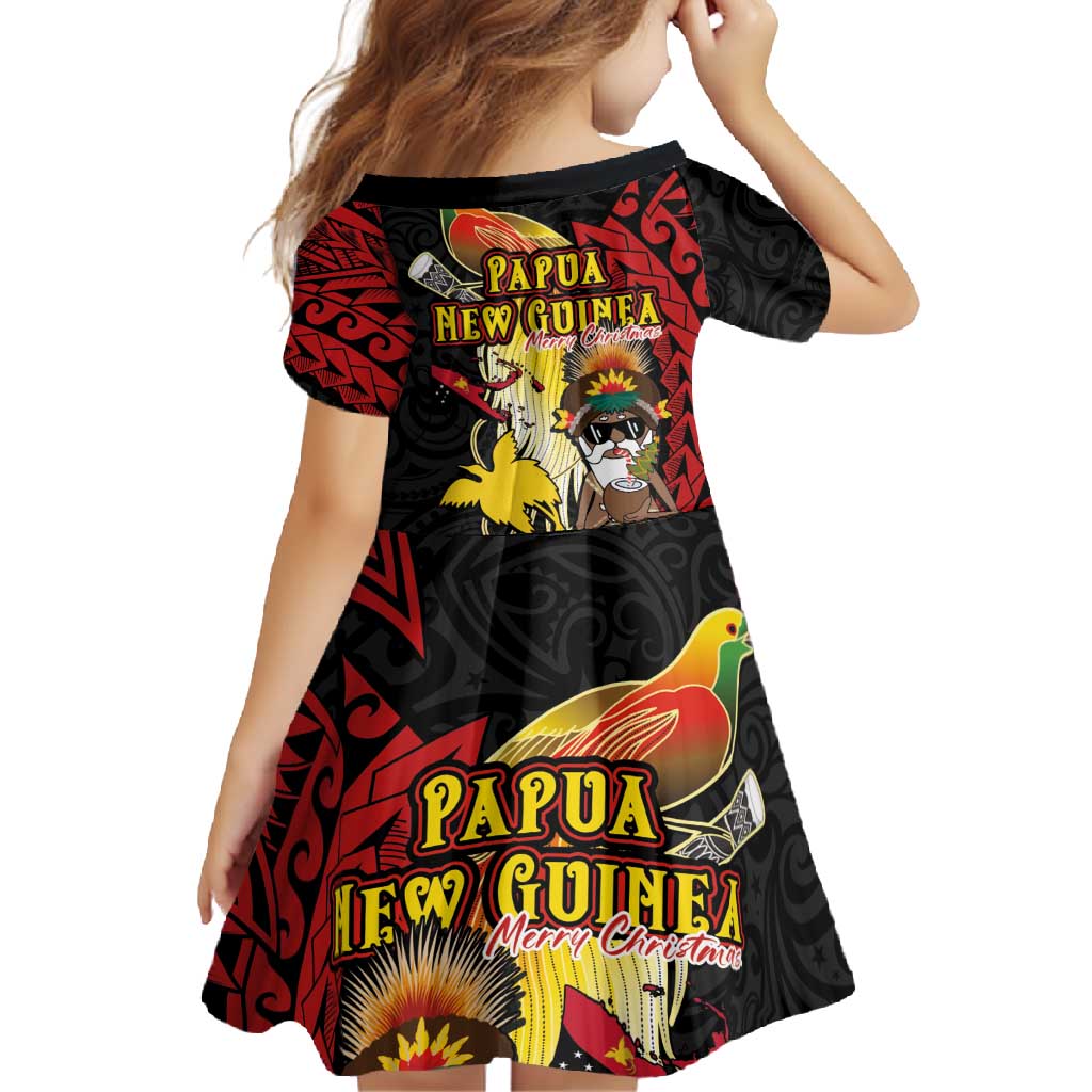 Papua New Guinea Christmas Family Matching Off Shoulder Maxi Dress and Hawaiian Shirt Funny Melanesian Santa with Bird-of-paradise Tribal Style LT03 - Polynesian Pride