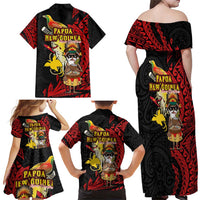 Papua New Guinea Christmas Family Matching Off Shoulder Maxi Dress and Hawaiian Shirt Funny Melanesian Santa with Bird-of-paradise Tribal Style LT03 - Polynesian Pride