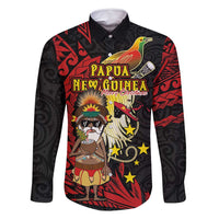 Papua New Guinea Christmas Family Matching Off Shoulder Maxi Dress and Hawaiian Shirt Funny Melanesian Santa with Bird-of-paradise Tribal Style LT03 Dad's Shirt - Long Sleeve Black - Polynesian Pride
