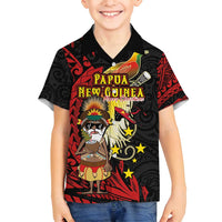 Papua New Guinea Christmas Family Matching Off Shoulder Short Dress and Hawaiian Shirt Funny Melanesian Santa with Bird-of-paradise Tribal Style LT03 Son's Shirt Black - Polynesian Pride