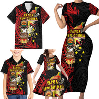 Papua New Guinea Christmas Family Matching Short Sleeve Bodycon Dress and Hawaiian Shirt Funny Melanesian Santa with Bird-of-paradise Tribal Style LT03 - Polynesian Pride