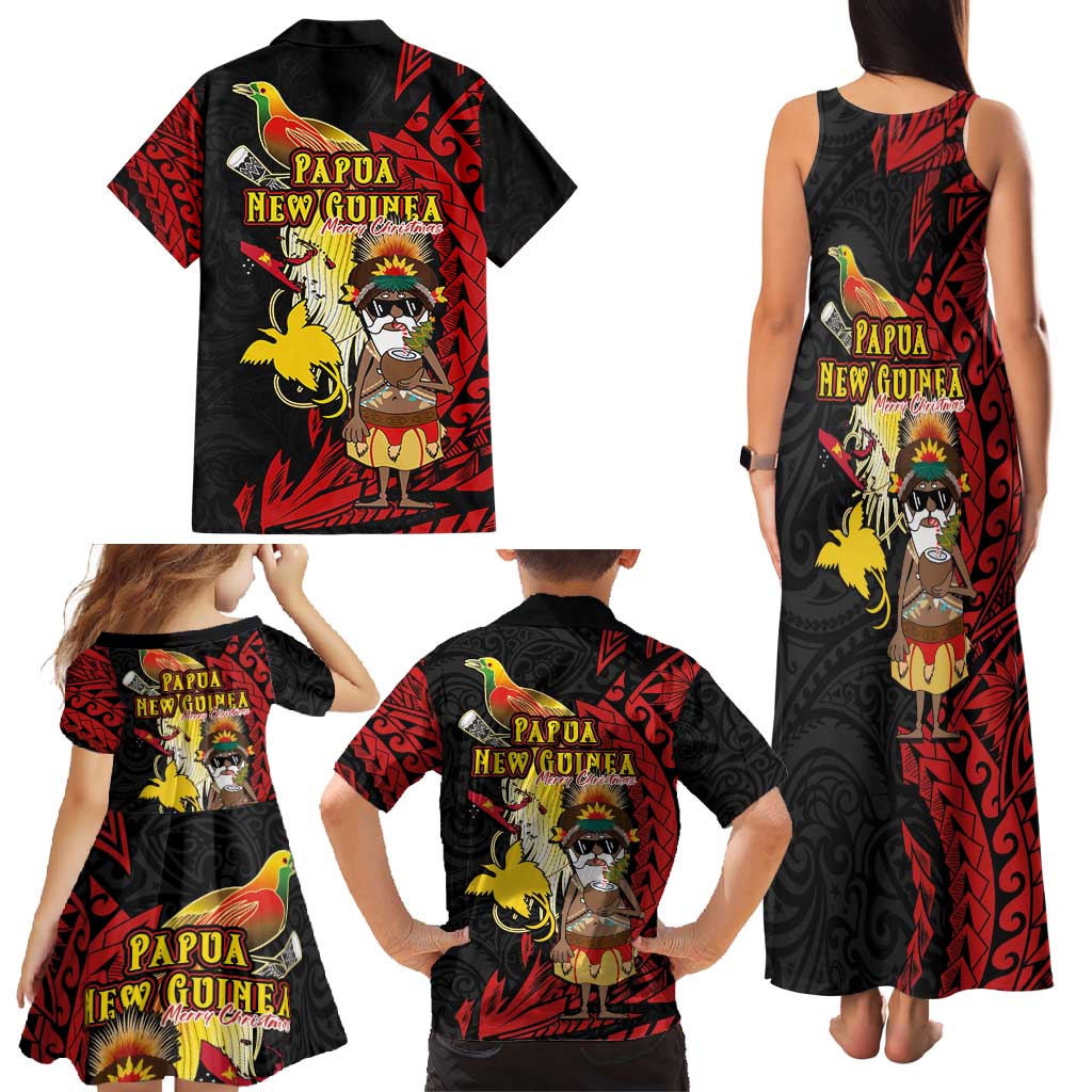 Papua New Guinea Christmas Family Matching Tank Maxi Dress and Hawaiian Shirt Funny Melanesian Santa with Bird-of-paradise Tribal Style LT03 - Polynesian Pride