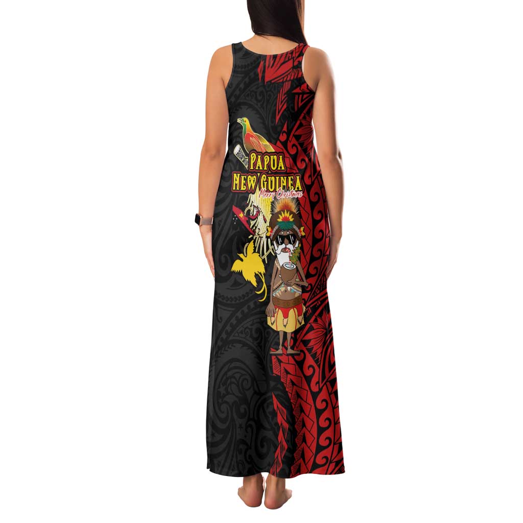 Papua New Guinea Christmas Family Matching Tank Maxi Dress and Hawaiian Shirt Funny Melanesian Santa with Bird-of-paradise Tribal Style LT03 - Polynesian Pride