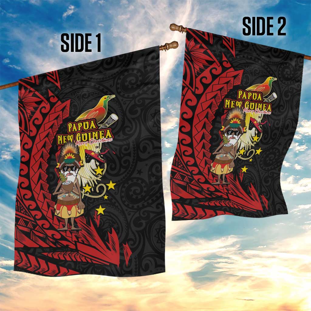 Papua New Guinea Christmas Garden Flag Funny Melanesian Santa with Bird-of-paradise Tribal Style LT03 - Polynesian Pride