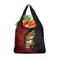 Papua New Guinea Christmas Grocery Bag Funny Melanesian Santa with Bird-of-paradise Tribal Style LT03 1-pack One Size Black - Polynesian Pride