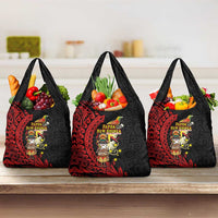 Papua New Guinea Christmas Grocery Bag Funny Melanesian Santa with Bird-of-paradise Tribal Style LT03 3-pack One Size Black - Polynesian Pride