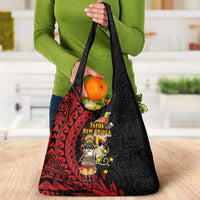 Papua New Guinea Christmas Grocery Bag Funny Melanesian Santa with Bird-of-paradise Tribal Style LT03 - Polynesian Pride