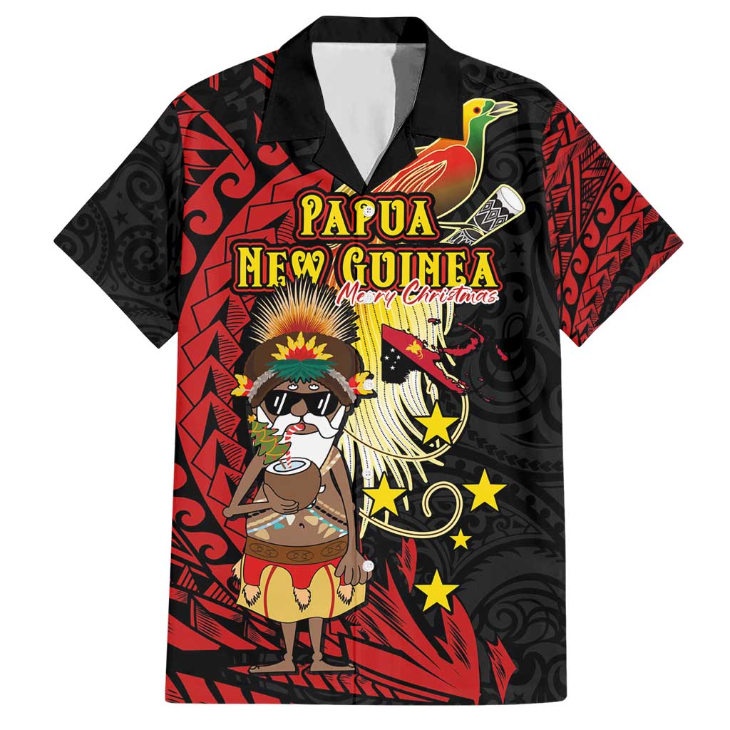 Papua New Guinea Christmas Hawaiian Shirt Funny Melanesian Santa with Bird-of-paradise Tribal Style LT03 Black - Polynesian Pride