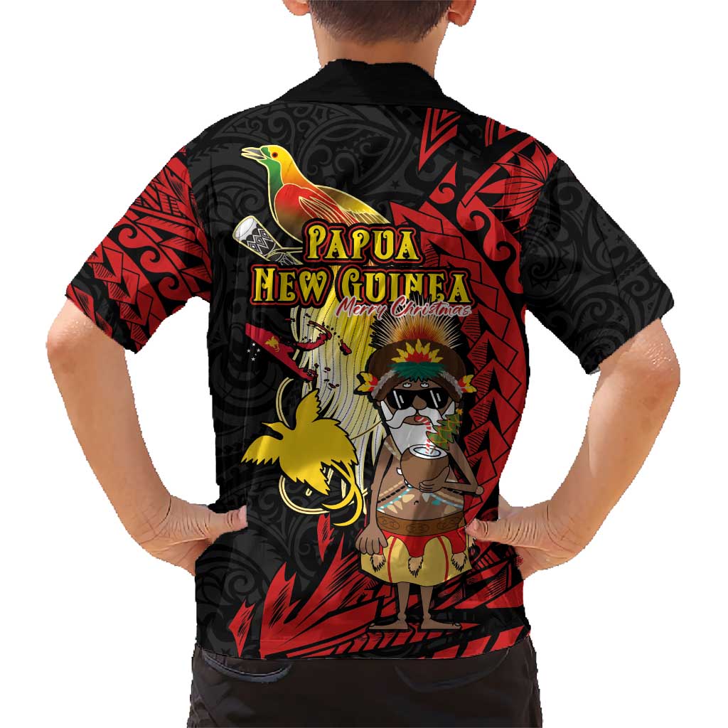 Papua New Guinea Christmas Kid Hawaiian Shirt Funny Melanesian Santa with Bird-of-paradise Tribal Style LT03 - Polynesian Pride