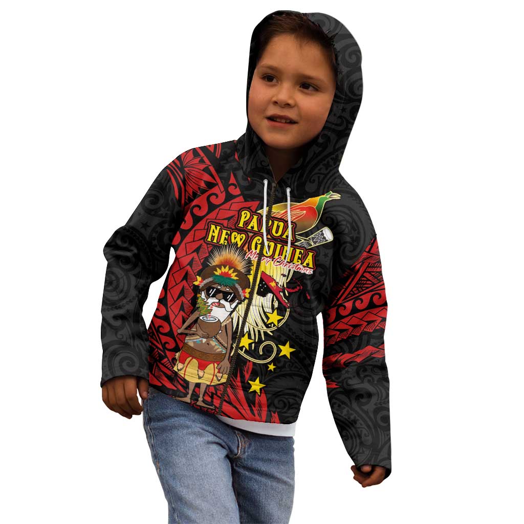 Papua New Guinea Christmas Kid Hoodie Funny Melanesian Santa with Bird-of-paradise Tribal Style LT03 - Polynesian Pride