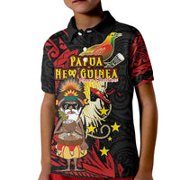 Papua New Guinea Christmas Kid Polo Shirt Funny Melanesian Santa with Bird-of-paradise Tribal Style LT03 Kid Black - Polynesian Pride
