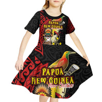 Papua New Guinea Christmas Kid Short Sleeve Dress Funny Melanesian Santa with Bird-of-paradise Tribal Style LT03 - Polynesian Pride