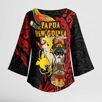 Papua New Guinea Christmas Kimono Sleeve Blouse Funny Melanesian Santa with Bird-of-paradise Tribal Style LT03 - Polynesian Pride