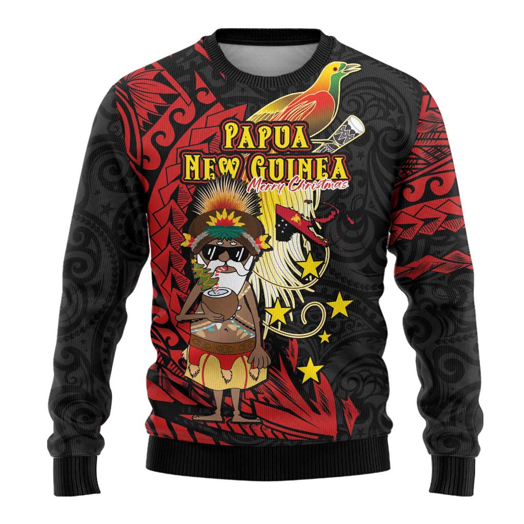 Papua New Guinea Christmas Ugly Christmas Sweater Funny Melanesian Santa with Bird-of-paradise Tribal Style LT03 - Polynesian Pride