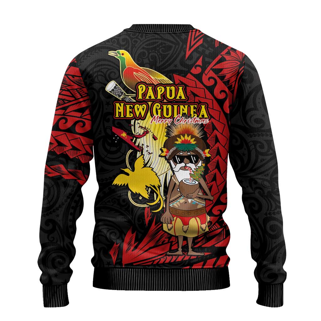Papua New Guinea Christmas Ugly Christmas Sweater Funny Melanesian Santa with Bird-of-paradise Tribal Style LT03 - Polynesian Pride