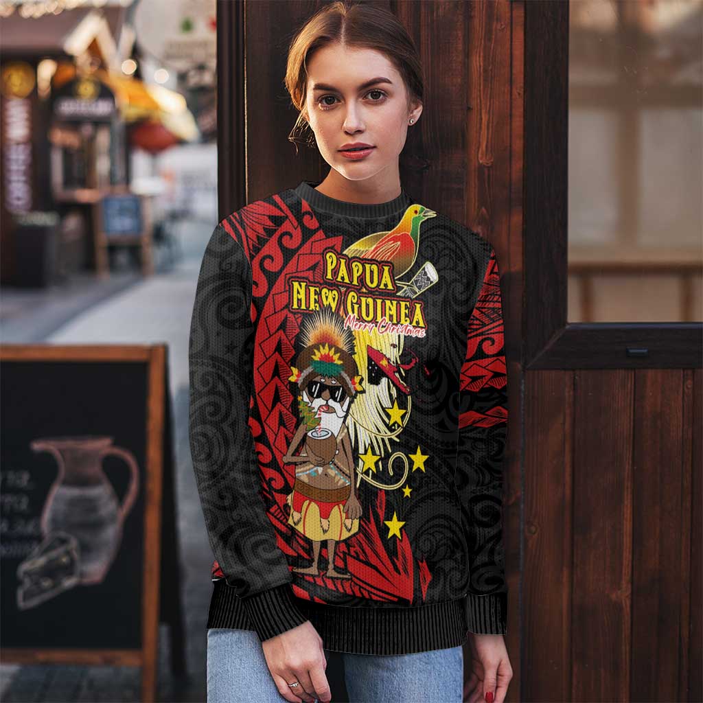 Papua New Guinea Christmas Ugly Christmas Sweater Funny Melanesian Santa with Bird-of-paradise Tribal Style LT03 - Polynesian Pride