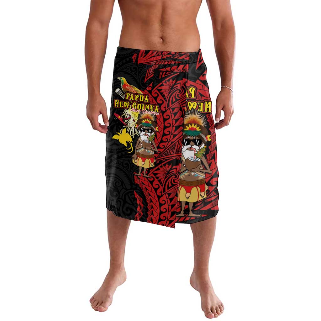 Papua New Guinea Christmas Lavalava Funny Melanesian Santa with Bird-of-paradise Tribal Style LT03 Black - Polynesian Pride