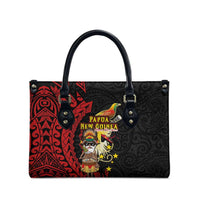 Papua New Guinea Christmas Leather Bag Funny Melanesian Santa with Bird-of-paradise Tribal Style LT03 - Polynesian Pride