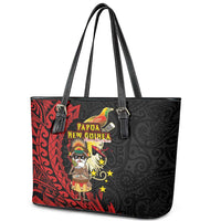 Papua New Guinea Christmas Leather Tote Bag Funny Melanesian Santa with Bird-of-paradise Tribal Style LT03 - Polynesian Pride