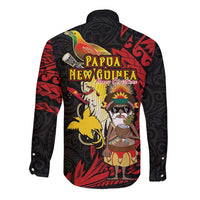 Papua New Guinea Christmas Long Sleeve Button Shirt Funny Melanesian Santa with Bird-of-paradise Tribal Style LT03 - Polynesian Pride