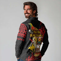 Papua New Guinea Christmas Long Sleeve Polo Shirt Funny Melanesian Santa with Bird-of-paradise Tribal Style LT03 - Polynesian Pride