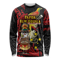 Papua New Guinea Christmas Long Sleeve Shirt Funny Melanesian Santa with Bird-of-paradise Tribal Style LT03 Unisex Black - Polynesian Pride