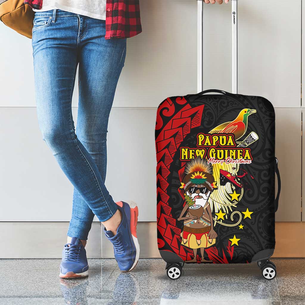Papua New Guinea Christmas Luggage Cover Funny Melanesian Santa with Bird-of-paradise Tribal Style LT03 - Polynesian Pride