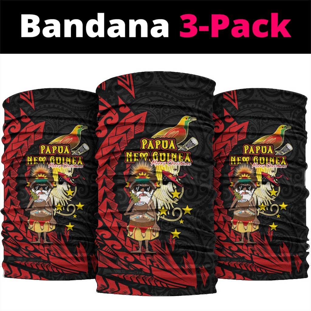 Papua New Guinea Christmas Neck Gaiter Funny Melanesian Santa with Bird-of-paradise Tribal Style LT03 package One Size: 25*50cm Black - Polynesian Pride