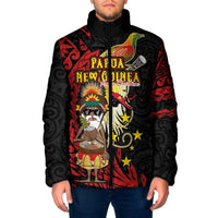 Papua New Guinea Christmas Padded Jacket Funny Melanesian Santa with Bird-of-paradise Tribal Style LT03 Men Black - Polynesian Pride