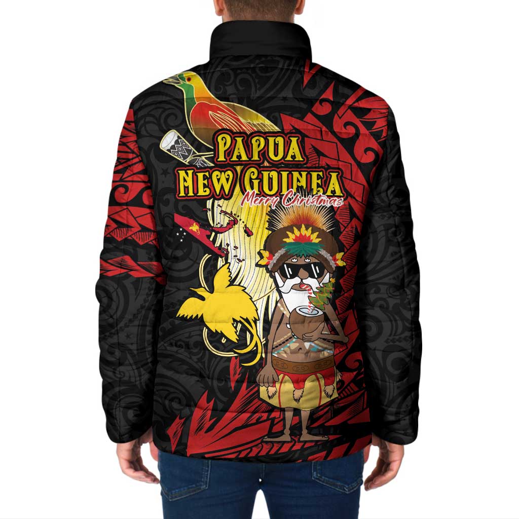 Papua New Guinea Christmas Padded Jacket Funny Melanesian Santa with Bird-of-paradise Tribal Style LT03 - Polynesian Pride