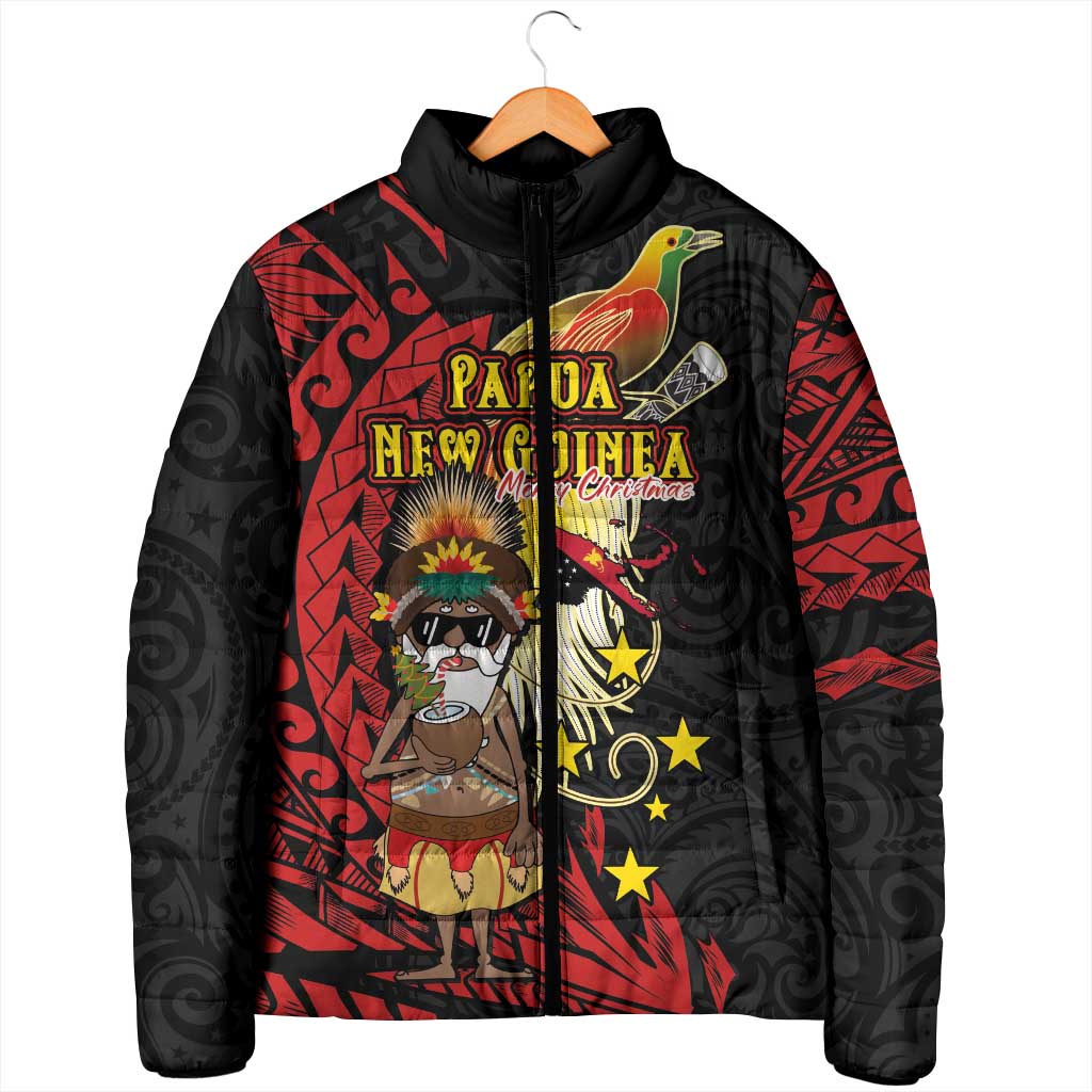 Papua New Guinea Christmas Padded Jacket Funny Melanesian Santa with Bird-of-paradise Tribal Style LT03 - Polynesian Pride