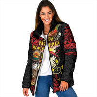 Papua New Guinea Christmas Padded Jacket Funny Melanesian Santa with Bird-of-paradise Tribal Style LT03 Women Black - Polynesian Pride