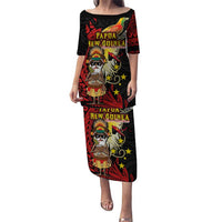 Papua New Guinea Christmas Puletasi Funny Melanesian Santa with Bird-of-paradise Tribal Style LT03 Long Dress Black - Polynesian Pride