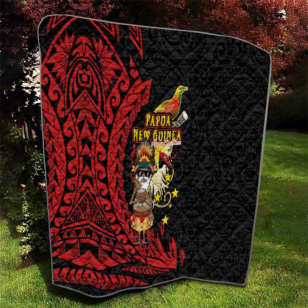 Papua New Guinea Christmas Quilt Funny Melanesian Santa with Bird-of-paradise Tribal Style LT03 - Polynesian Pride