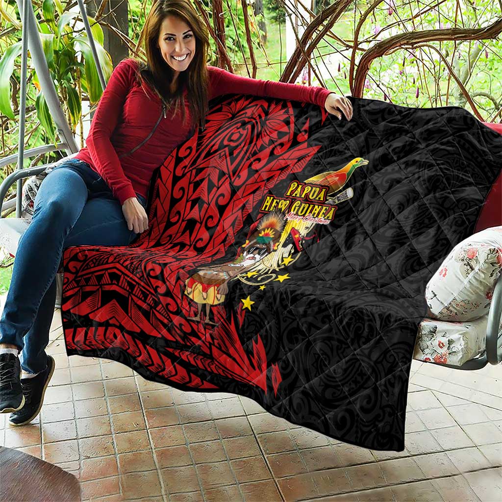 Papua New Guinea Christmas Quilt Funny Melanesian Santa with Bird-of-paradise Tribal Style LT03 - Polynesian Pride