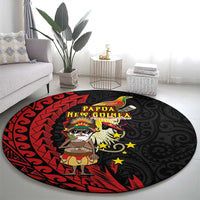 Papua New Guinea Christmas Round Carpet Funny Melanesian Santa with Bird-of-paradise Tribal Style LT03 - Polynesian Pride