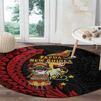 Papua New Guinea Christmas Round Carpet Funny Melanesian Santa with Bird-of-paradise Tribal Style LT03 - Polynesian Pride