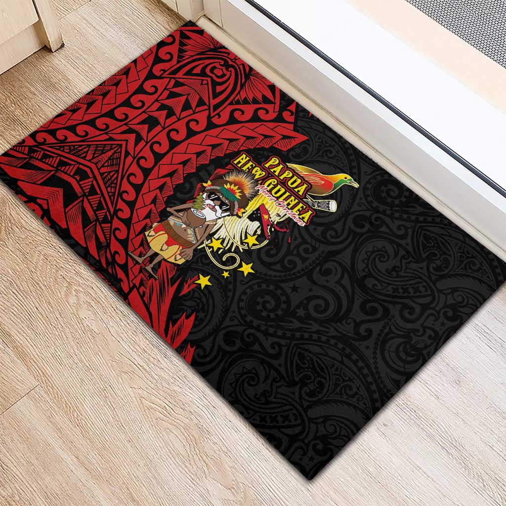Papua New Guinea Christmas Rubber Doormat Funny Melanesian Santa with Bird-of-paradise Tribal Style LT03 - Polynesian Pride