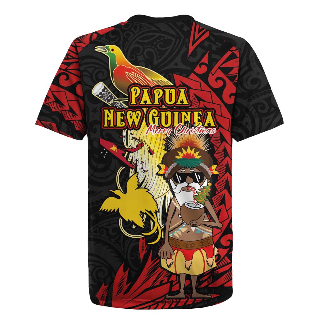 Papua New Guinea Christmas Rugby Jersey Funny Melanesian Santa with Bird-of-paradise Tribal Style LT03 - Polynesian Pride