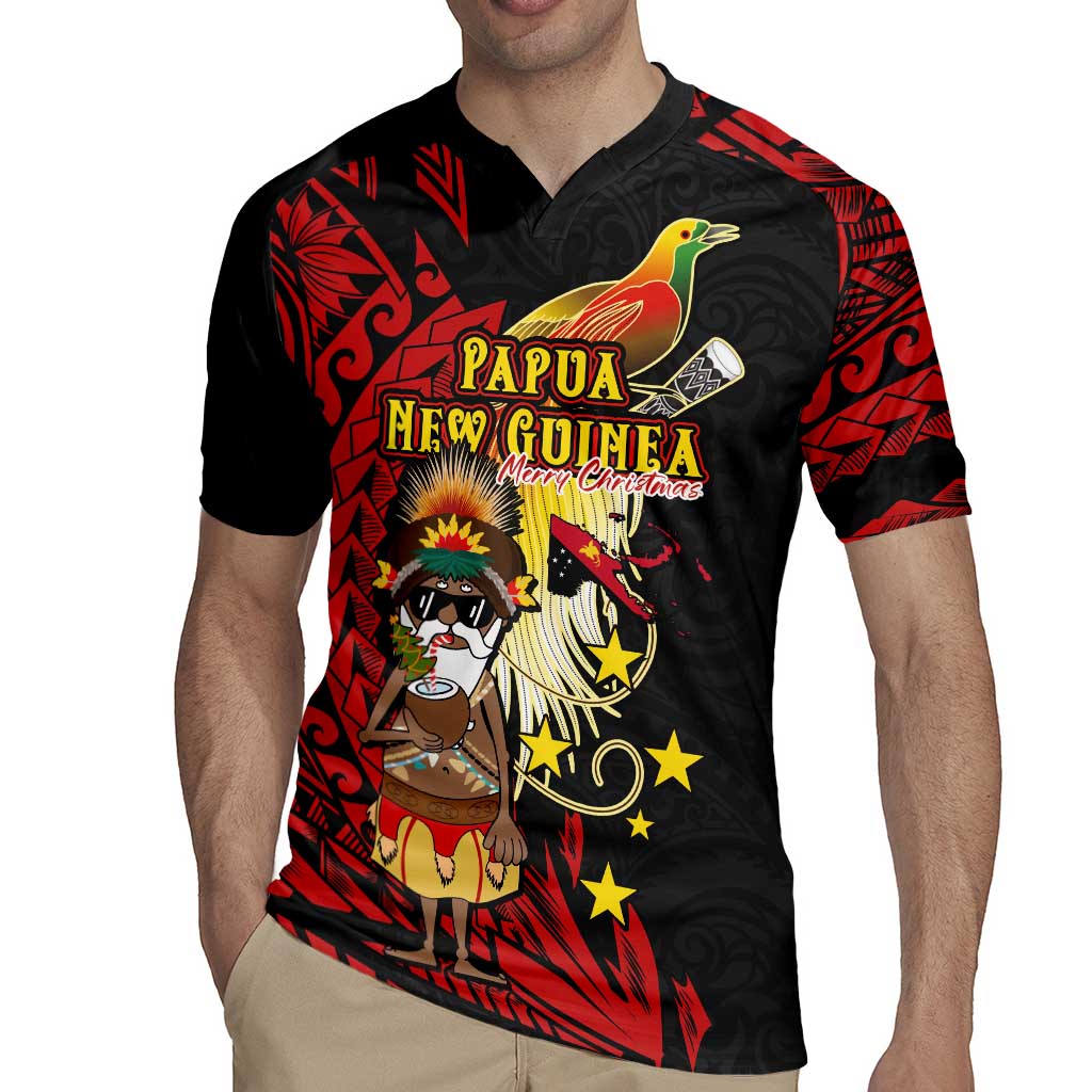 Papua New Guinea Christmas Rugby Jersey Funny Melanesian Santa with Bird-of-paradise Tribal Style LT03 - Polynesian Pride