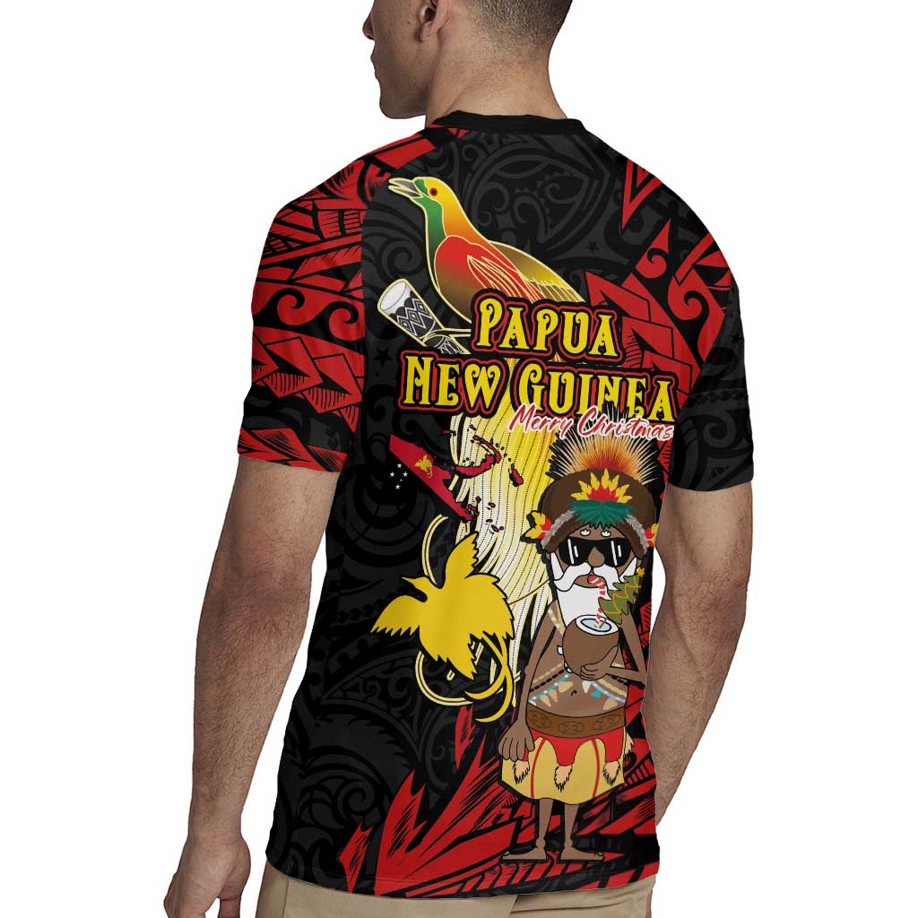 Papua New Guinea Christmas Rugby Jersey Funny Melanesian Santa with Bird-of-paradise Tribal Style LT03 - Polynesian Pride