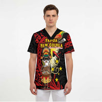 Papua New Guinea Christmas Scrub Top Funny Melanesian Santa with Bird-of-paradise Tribal Style LT03 - Polynesian Pride