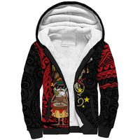 Papua New Guinea Christmas Sherpa Hoodie Funny Melanesian Santa with Bird-of-paradise Tribal Style LT03 Unisex Black - Polynesian Pride