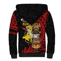 Papua New Guinea Christmas Sherpa Hoodie Funny Melanesian Santa with Bird-of-paradise Tribal Style LT03 - Polynesian Pride