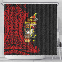Papua New Guinea Christmas Shower Curtain Funny Melanesian Santa with Bird-of-paradise Tribal Style LT03 - Polynesian Pride