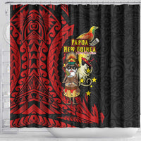 Papua New Guinea Christmas Shower Curtain Funny Melanesian Santa with Bird-of-paradise Tribal Style LT03 - Polynesian Pride