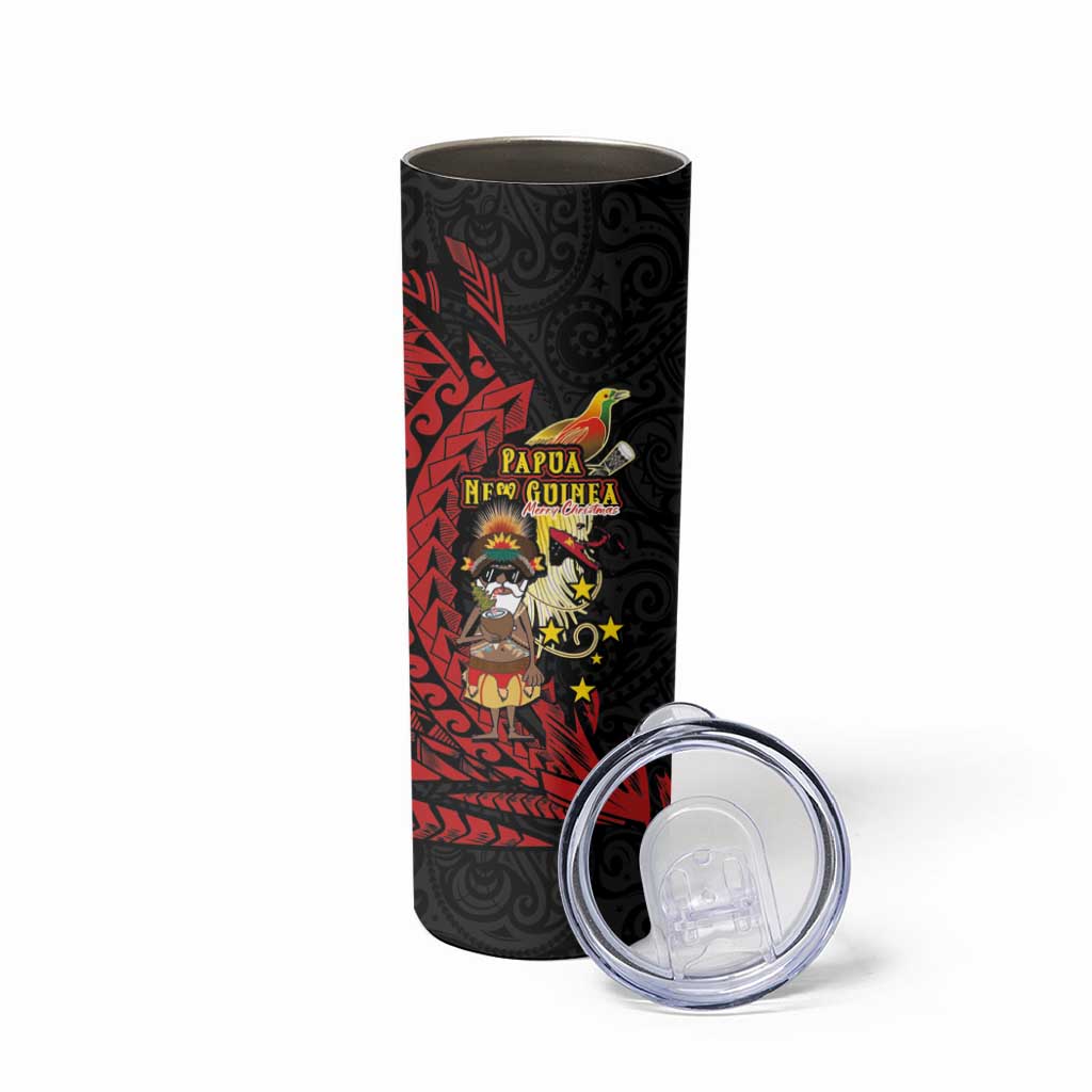 Papua New Guinea Christmas Skinny Tumbler Funny Melanesian Santa with Bird-of-paradise Tribal Style LT03 - Polynesian Pride